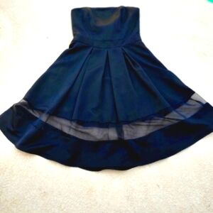 Express Strapless fit and flare dress With Mesh Accents